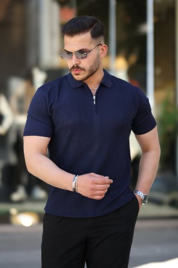 Erkek Yakası Fermuarlı Kısa Kollu T-shirt resmi